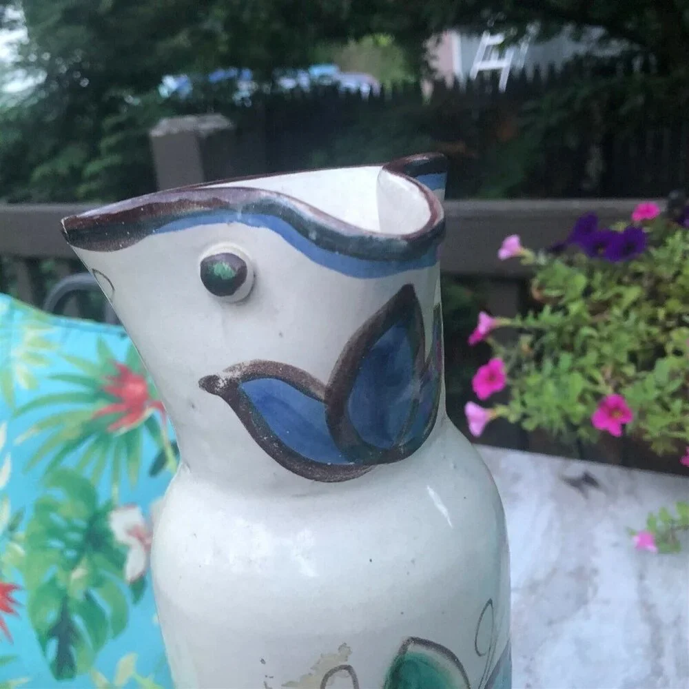 Signed Studio Pottery Pitcher Carafe Wine Water Jug decanter signed 12